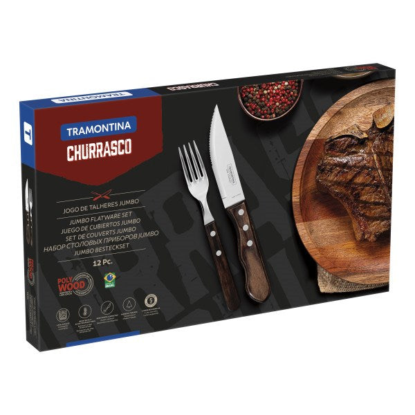 Tramontina Churrasco Jumbo Steak Cutlery 12 Piece Set - Brown