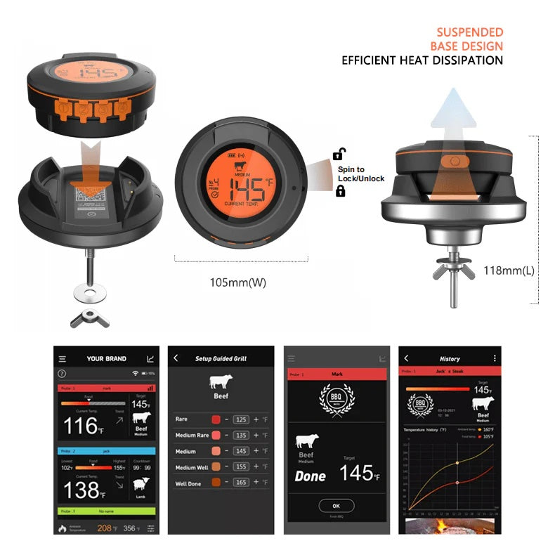 PureQ "Man O' War 2" Wireless Through Lid BBQ Thermometer